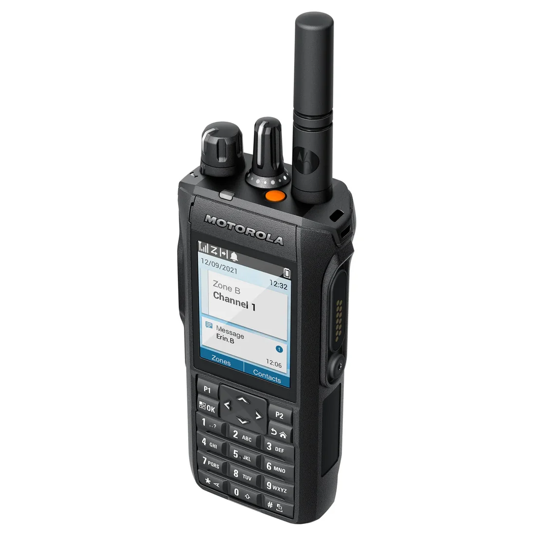 Motorola radio with digital display and buttons